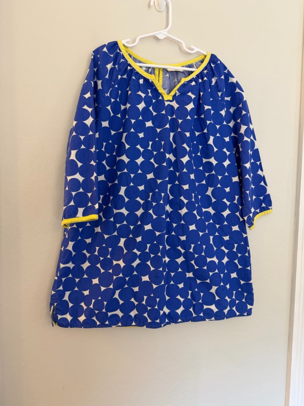 Mini Boden Blue Geometric Print Tunic Dress Size 9-10Y 100% Cotton